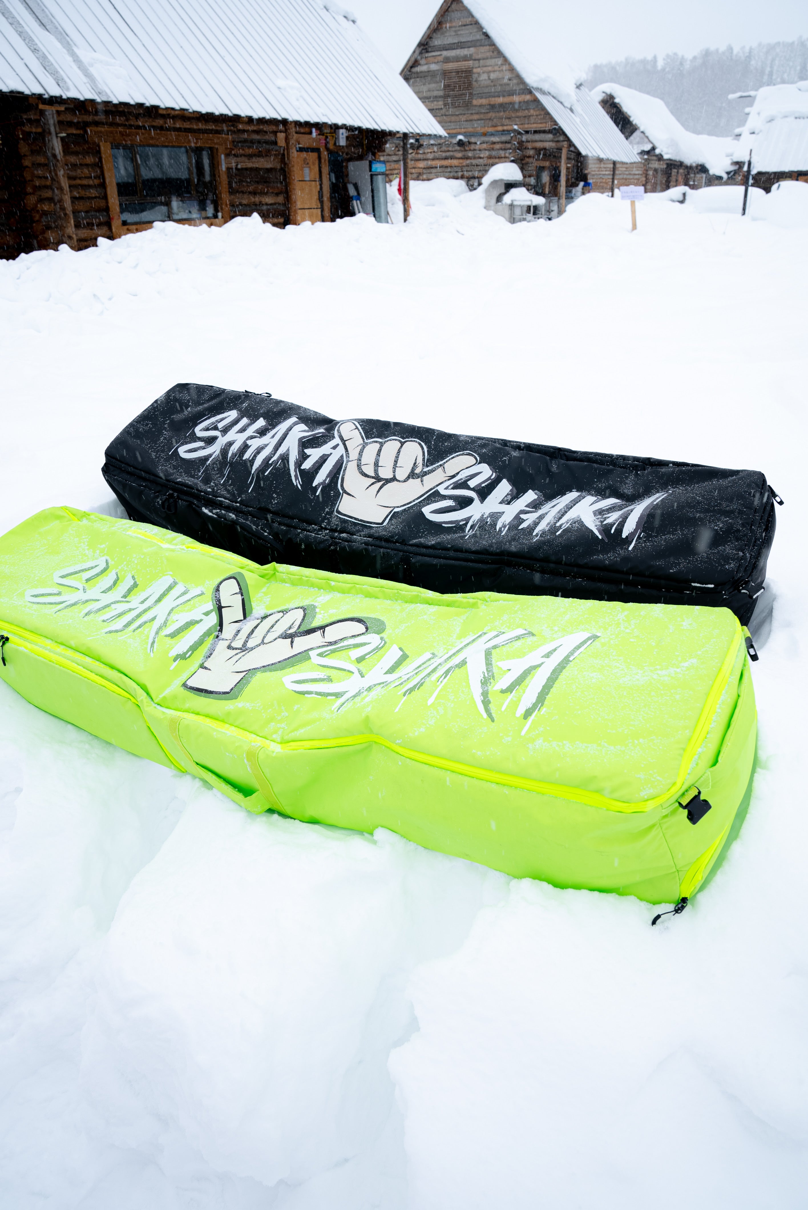SHAKA travel bags in the snow